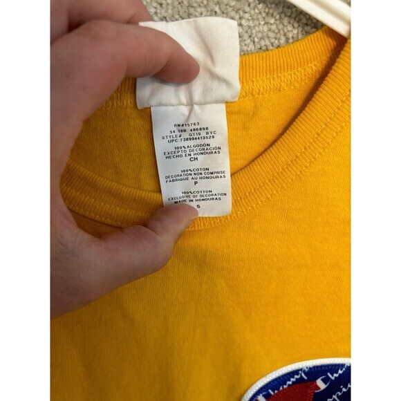 Vintage Champion Shirt Size Small Yellow Embroidered Big Blue "C" Short Sleeve - Picture 6 of 8